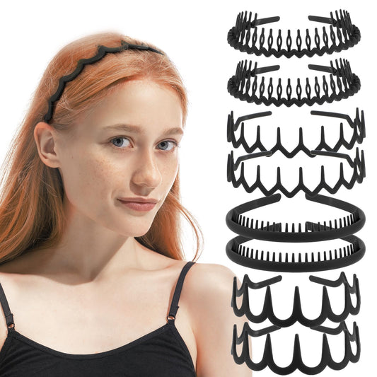 8Pcs No Slip Plastic Headbands Teeth Skinny Hair Hoops Comfort Wavy Shape Comb Thin Hairbands Effortless Hair Accessories for Women Men Teen Girls Decorations Styling Outdoor Sports