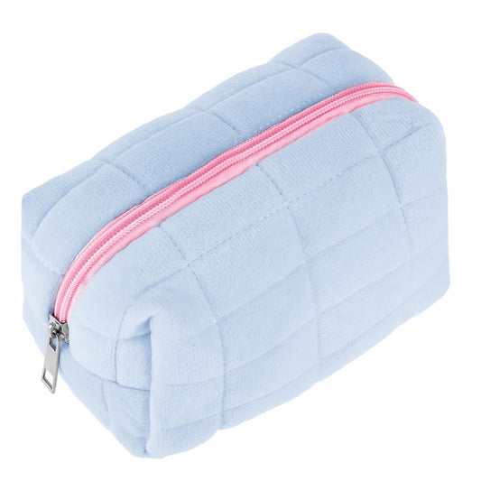 Sibba Makeup Pouch Pencil Bag 1PC Small Cosmetic Toiletry Case with Zipper Make Up Purse Inside Organizer Backpack Essentials Aesthetic Make-Up Portable Daily Storage Travel Set(Blue)