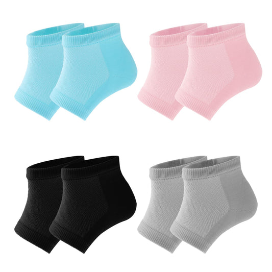 Sibba 4 Pairs Moisturizing Gel Heel Socks Cracked Heel Gel Lined Infused Toeless Spa Socks for Women Soft Cotton Silicone Ventilate Heel Sleeves Open Toe Foot Care Treatment Overnight (Multicolor)