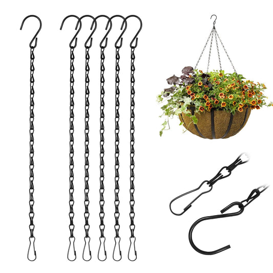 6PCS Hanging Basket Chain Supporting Heavy Objects Poultry Drinker Hook Metal Plant Basket Extender Black Bird Feeder Pulley for Lantern Wind Chime Planter Billboard Chalkboard Ornament Indoor/Outdoor