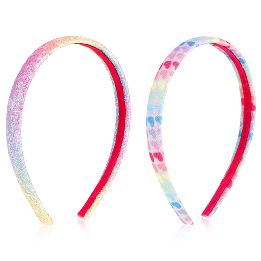 Sibba Headband Head Band 2 PCS Comfortable Thin Headwear Happy Birthday Halloween Party Rainbow Sequin Glitter Jeweled Elastic Headpiece Girl Wedding Hair Styling Accessories