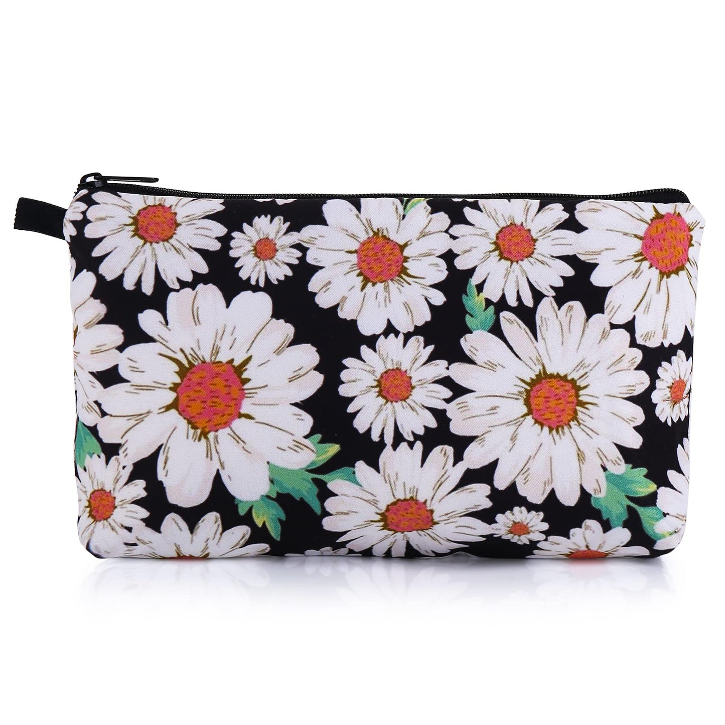 Sibba Makeup Bag Small Cosmetic Toiletry Organizer Storage Black Mini Nylon Sunflower Make Up Pouch Handbag Purse Zipper Pencil Case Back to School Accessories for Teens Women Travel