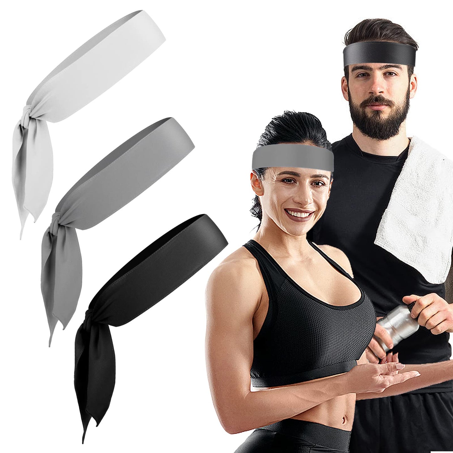 Sibba 3PCS Head Tie Headbands for Women Men Tennis Sports Running Athletic Bandana Karate Non Slip Sweatbands Exercise Hair Wrap Bands Moisture Wicking Headwear Stretchy Hairbands Yoga Workout Cycling