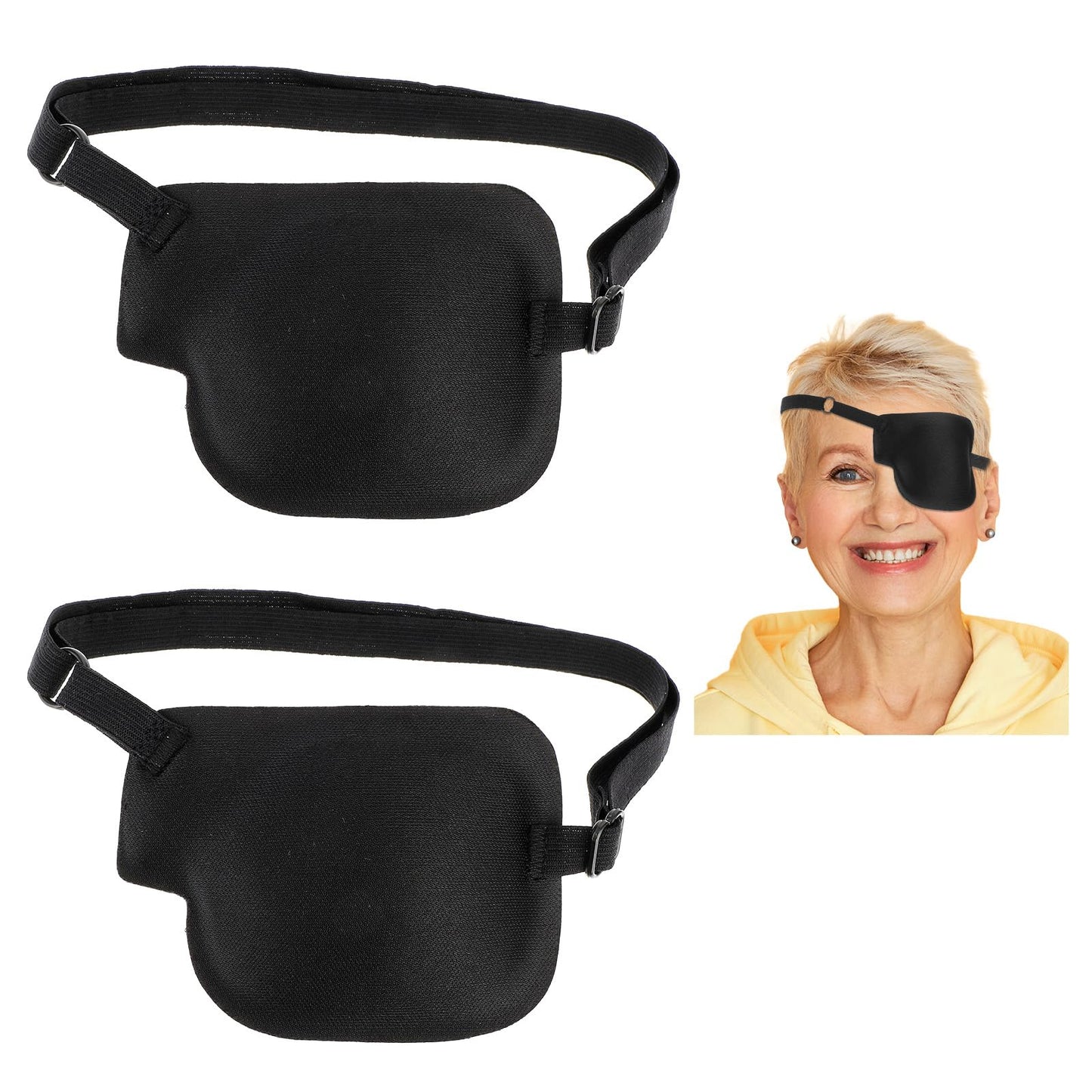 2 Pcs Eye Patch Medical Eye Patch Comfortable Pirate Eye Patch with Adjustable Buckle for Lazy Eye Amblyopia Strabismus Adults and Kids (Black)