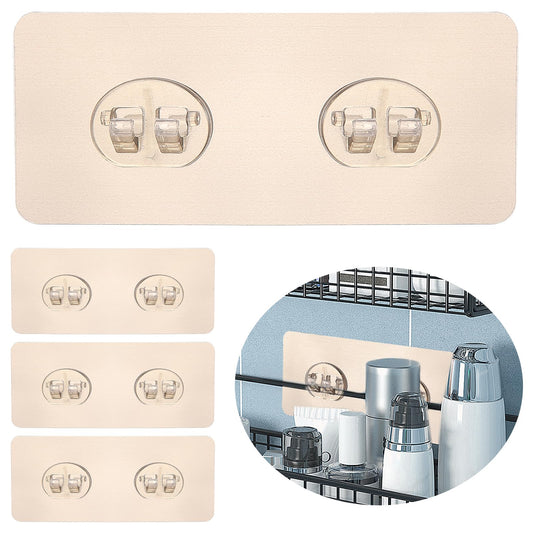 4 Pack Shower Caddy Adhesive Replacement, Strong Adhesive Sticker Hooks for Corner Shower Caddy Bathroom Shelf Basket Soap Dish Hanging Hooks Kitchen Accessories (4 Pack Double Hooks (Brown)