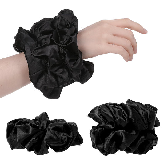 Dimeho 6 Pcs Satin Hair Scrunchies, Big Scrunchy Holder for Women Thick Hair, Soft Satin Scrunchies for Hair Sleep Extra Large Scrunchie Hair Accessories Silk Thick Elastic Hair Ties No Damage (Black)
