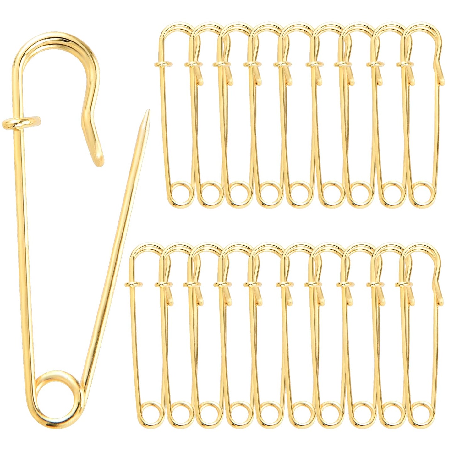 Sibba Large Safety Pins, 20Pcs Safety Pins Heavy Duty, Safety Pins for Clothes, Blanket Safety Pins, Pins Fasteners for Clothes, Leather, Crafts, Canvas, Blankets, Shawls, Kilts(Gold)