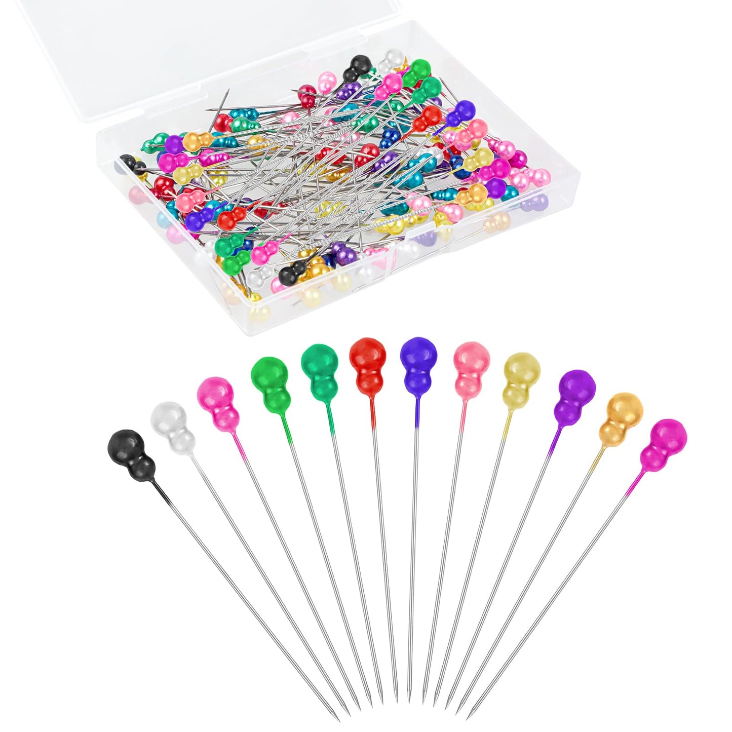 Dimeho 100PCS Sewing Pin Plastic Head Straight Pins Long Head Sewing Pins with Box Gourd Pearlized Head Pins Multicolor Quilting Stick Pins Craft Positioning Pins for Fabric DIY Dressmaker