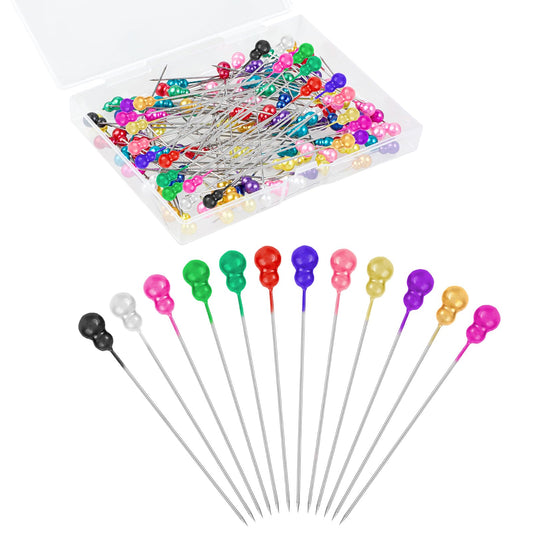 Dimeho 100PCS Sewing Pin Plastic Head Straight Pins Long Head Sewing Pins with Box Gourd Pearlized Head Pins Multicolor Quilting Stick Pins Craft Positioning Pins for Fabric DIY Dressmaker