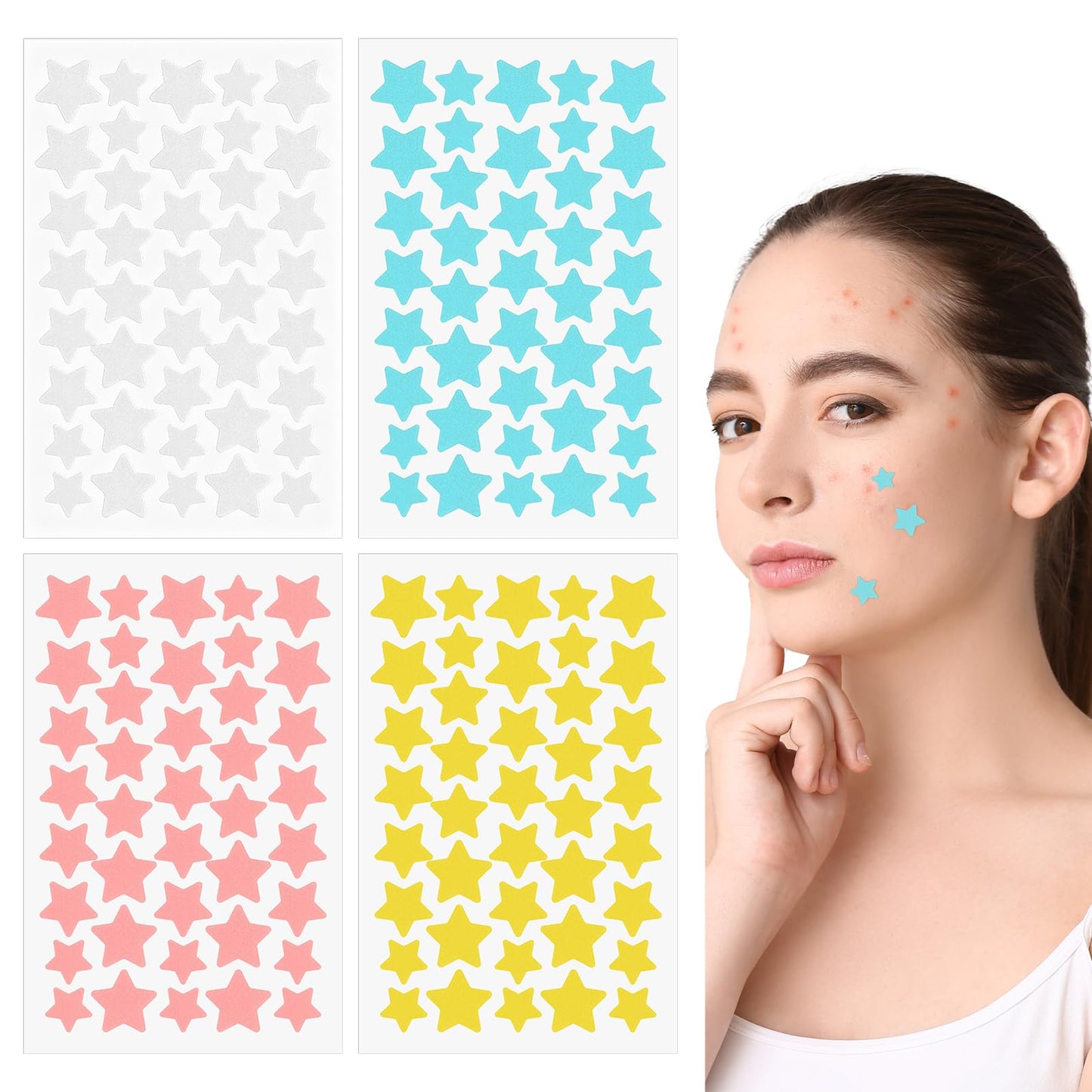 Sibba Face Pimple Patches 160 Pcs Cute Star Zit Covers Hydrocolloid Pad Sticky Spot Stickers Covering Pore Cleaning Strips Peel Invisible Spot Absorbing Zit Patch Colorful Star Covers