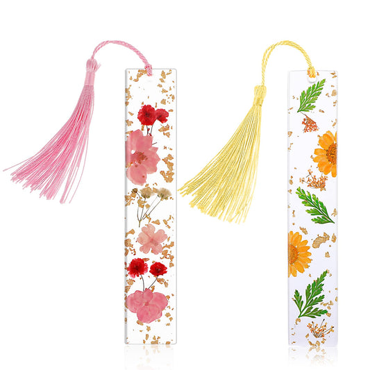 Dimeho 2 Pack Book Marks Tassels Dried Flower Bookmarks Clear Pressed Floral Book Markers Durable Handmade Cute Book Marking Accessories Gift for Students Bookworms Increase Reading Interest