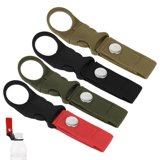 4 Pcs Hanging Bottle Buckle Clip Portable Mineral Water Holder Carabiner Nylon Backpack Belt Webbing Strap Waist Buckle for Outdoor Camping Hiking Traveling Tactical