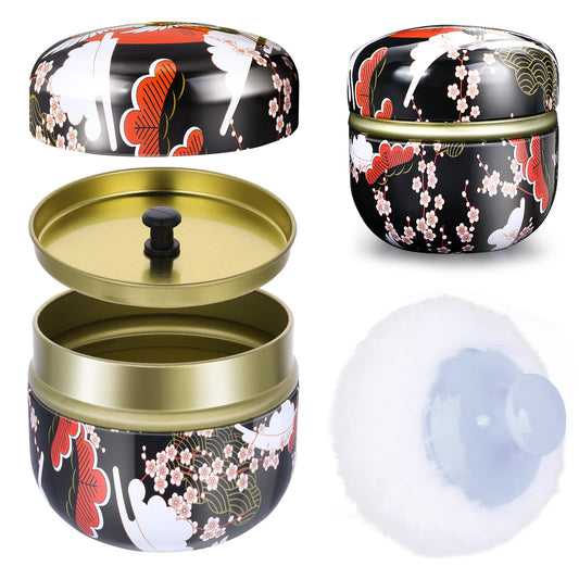 Sibba Powder Case with Powder Puff for Body Powder Empty Container Dusting Powder Box Baby After Bath Powder Puff Kit Makeup Powder Dispenser Case (Black)