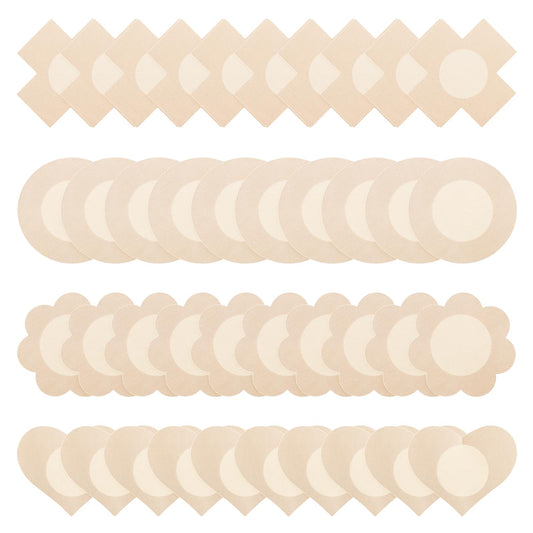 Sibba 4 Styles Nipple Cover Pasties, 80Pcs Disposable Breast Covers Nipple Covers, Self-Adhesive Bra Pad, No Show Satin Breast Petals Stickers for Women Girls(Nude)