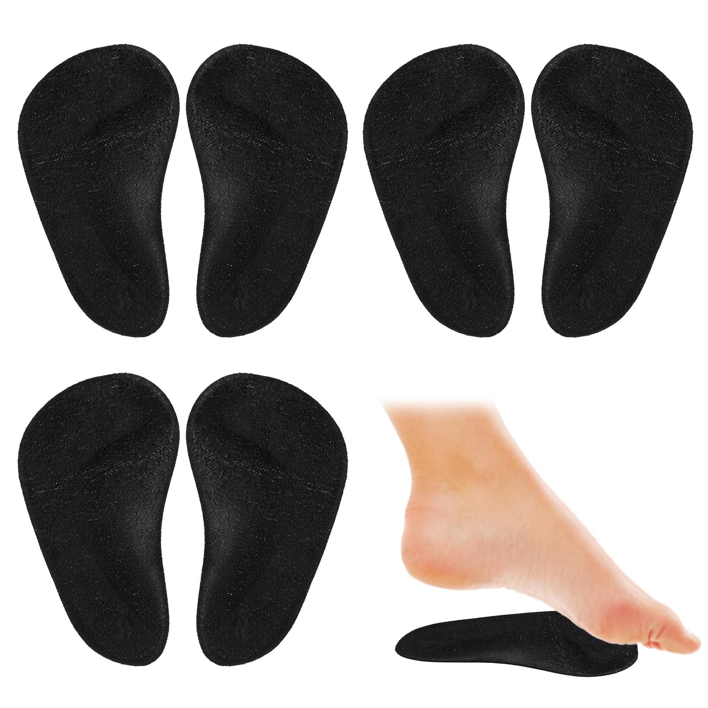 Sibba 3 Pairs Gel Arch Support Insoles, Orthotic Insoles Silicone Orthopedic Foot Insoles Arch Support Insoles Plantar Fasciitis Shoe Arch Support Gel High Heel Inserts Cushion Pads (Black)