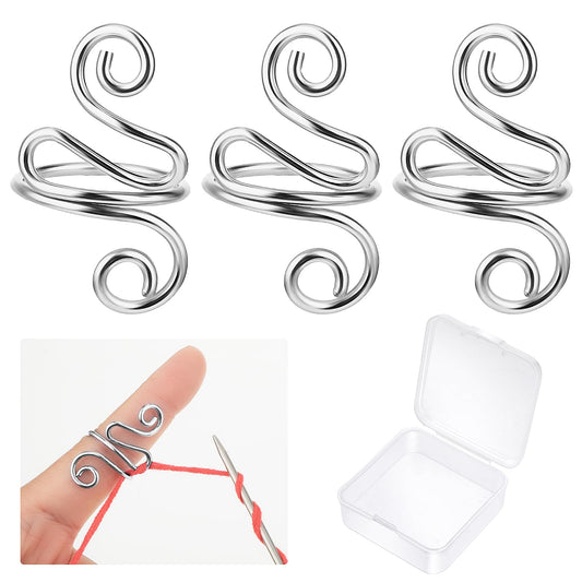 Sibba Crochet Tension Rings 3 Pcs Handmade Crocheting Yarn Knitting Portable Braided Loops Adjustable Finger Notions Sewing Tools Fit Arts DIY Crafts Guide Line Wire Beads Beaded (Silver)