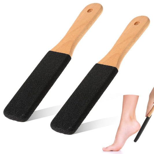 Dimeho 2 Pcs Foot File Pumice Stone Remover Foot Scrubber with Wooden Handle Professional Pedicure Foot Rasp Double-Sided Heel Sander to Removal Dead Skin, Dry, Corns Skin Scraper File Brush
