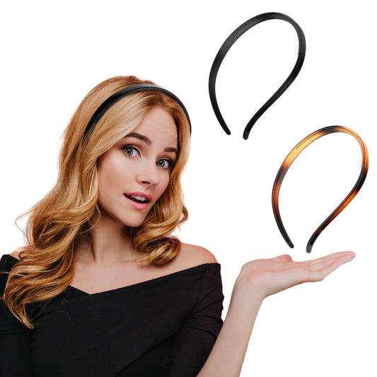 COMNICO 2PCS Flex No Pressure Headbands for Women Plastic Teeth Comb No Slip Skinny Hair Bands Comfortable No Headache Hair Accessories for Glasses Wearers