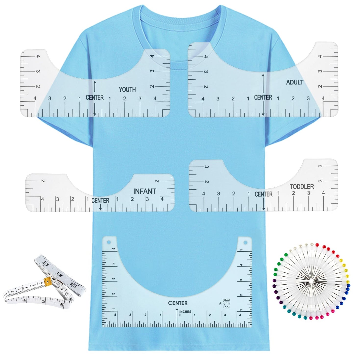 Wanmu Tshirt-Ruler Guide to Center Vinyl, T shirt Ruler Alignment Tool Placement for Heat Press, Shirt Measurement Tool, Accessories and Supplies