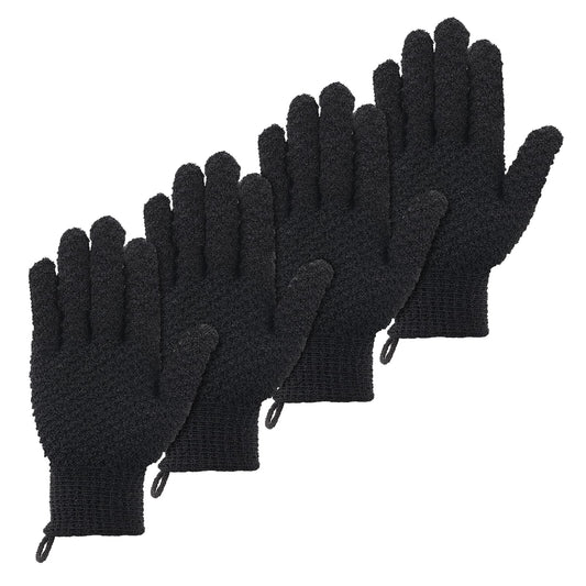 Sibba 2 Pairs Bath Exfoliating Gloves, Body Scrub Shower Scrubber with Hooks, Loofah Shower Glove, Spa Exfoliating Gloves for Women Men (Black)