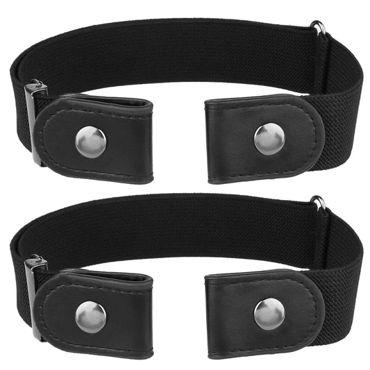 COMNICO 2 Pack No Buckle Belt Stretch Women Comfortable Adjustable Invisible Elastic Jeans Wide Belt for Wind coat Down Jacket Dresses Pants Denim Skirt(Black)