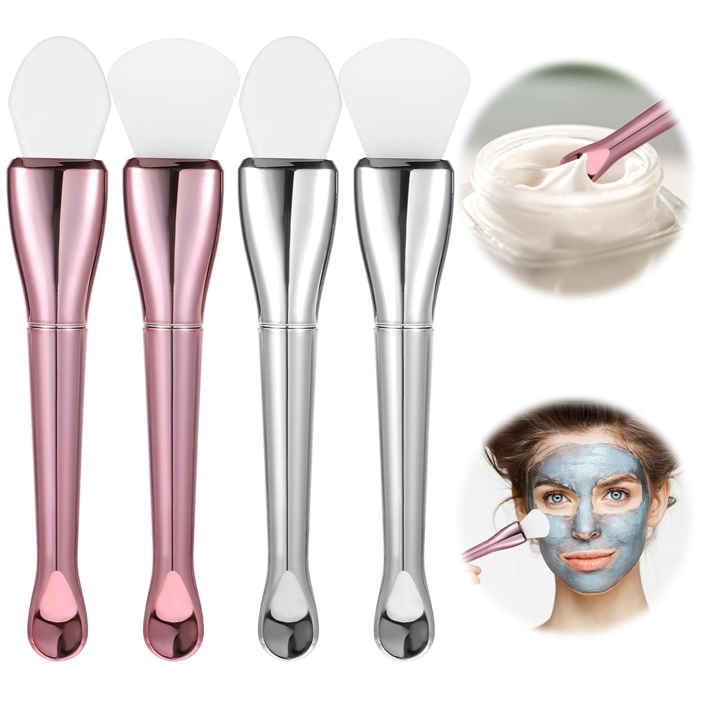 4 Pcs Face Mask Brush Applicator Silicone Facial Mask Applicator Double-End Face Mask Brush Reusable Face Mask Spatula Washable Skincare Applicator for Mud Clay Mask DIY Modeling Mask Body Lotion
