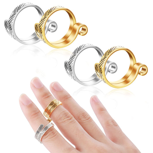 Sibba Crochet Ring Yarn Crocheting Finger Guide 4 Pcs Knitting Hook Needle Set Handmade Loop Tags Notions Cross Stitch Counter Blocking Board Holder Thimble Protection (Golden Silver Circle)