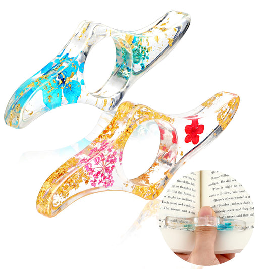 Sibba Dried Flower Book Page Holder, 2 Pieces Homemade Thumb Page Holder, Novel Reading Accessories Gifts for Readers, Transparent Resin Page Holder for Reading Lovers