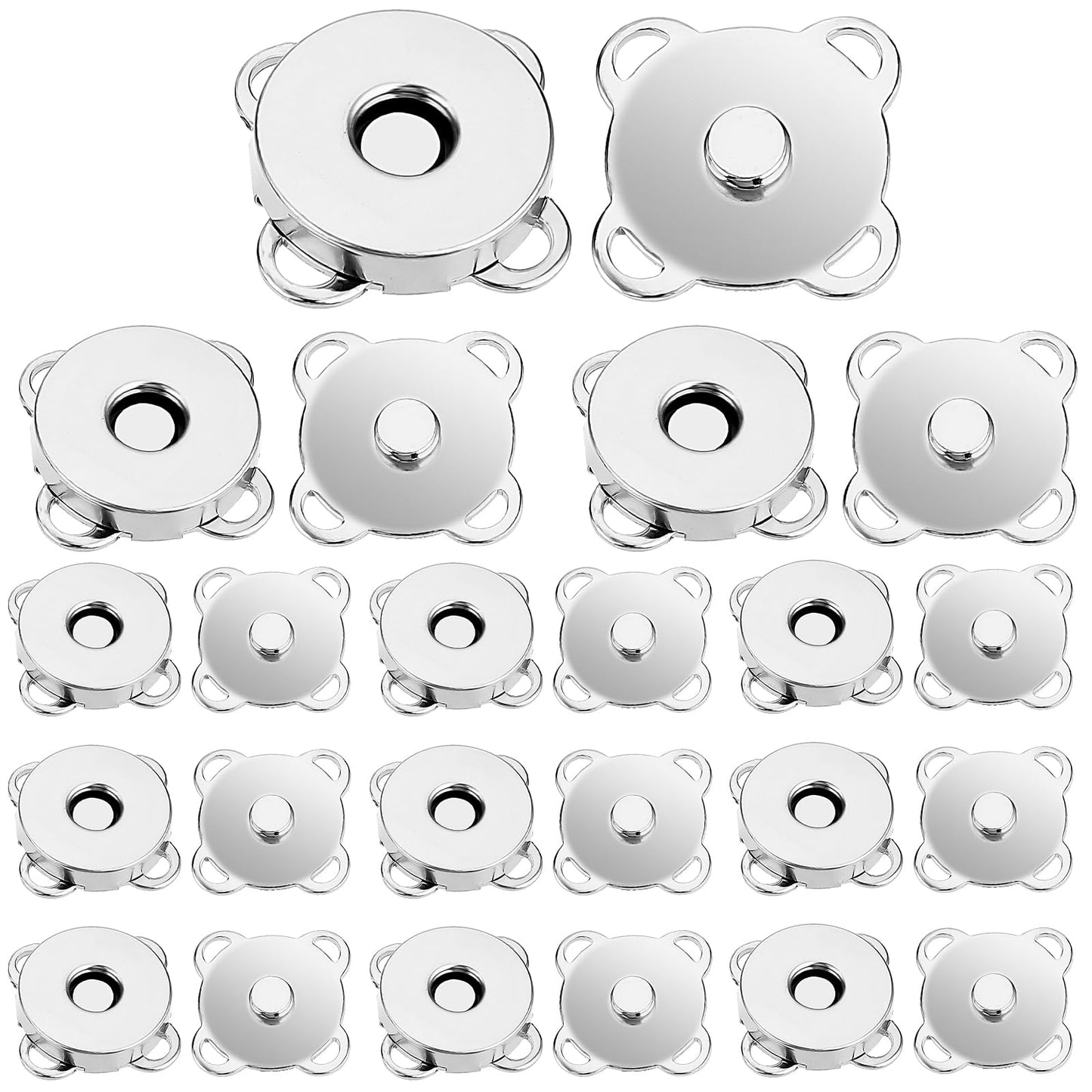 COMNICO 12 Sets Magnetic Snaps Buttons, Plum Blossom Hidden Invisible Snap Closures 14mm Sew-On Fastener Clasps for Yarn Leather Purses Bag Clothes Handbags DIY Craft (Silver)