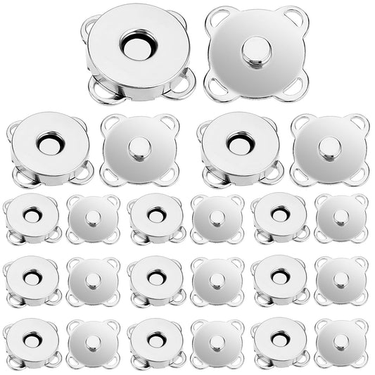 COMNICO 12 Sets Magnetic Snaps Buttons, Plum Blossom Hidden Invisible Snap Closures 14mm Sew-On Fastener Clasps for Yarn Leather Purses Bag Clothes Handbags DIY Craft (Silver)