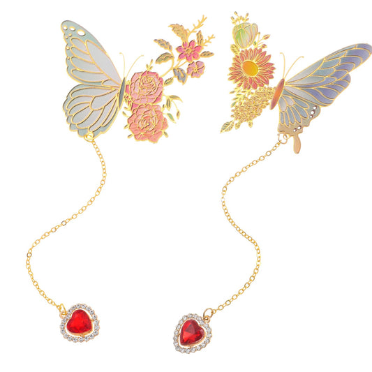Dimeho 2 Pcs Butterfly Bookmarks Funny Cute Metal Book Marks Flower Brass Reading Makers Aesthetic Copper Bookmark for Readers Book Enthusiasts Bookworms Valentine's Mother's Day Birthday