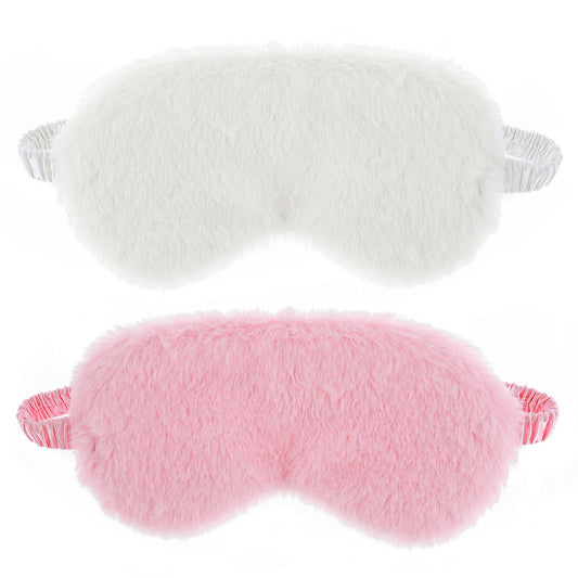 2 Pcs Plush Fluffy Eye Mask Soft Sleeping Blindfold Eye Cover Comfortable Furry Faux Fur Sleeping Mask Satin Nap Night Eyeshade Cover for Women Men Gift (White, Pink)