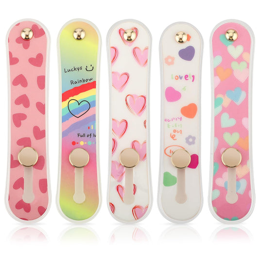 5 Pieces Cell Phone Grips, Telescopic Phone Strap Grip Holder Silicone Mobile Phone Universal Finger Strap Stand, Non-Slip Phone Brackets Belt Portable Finger Kickstand for Smartphones
