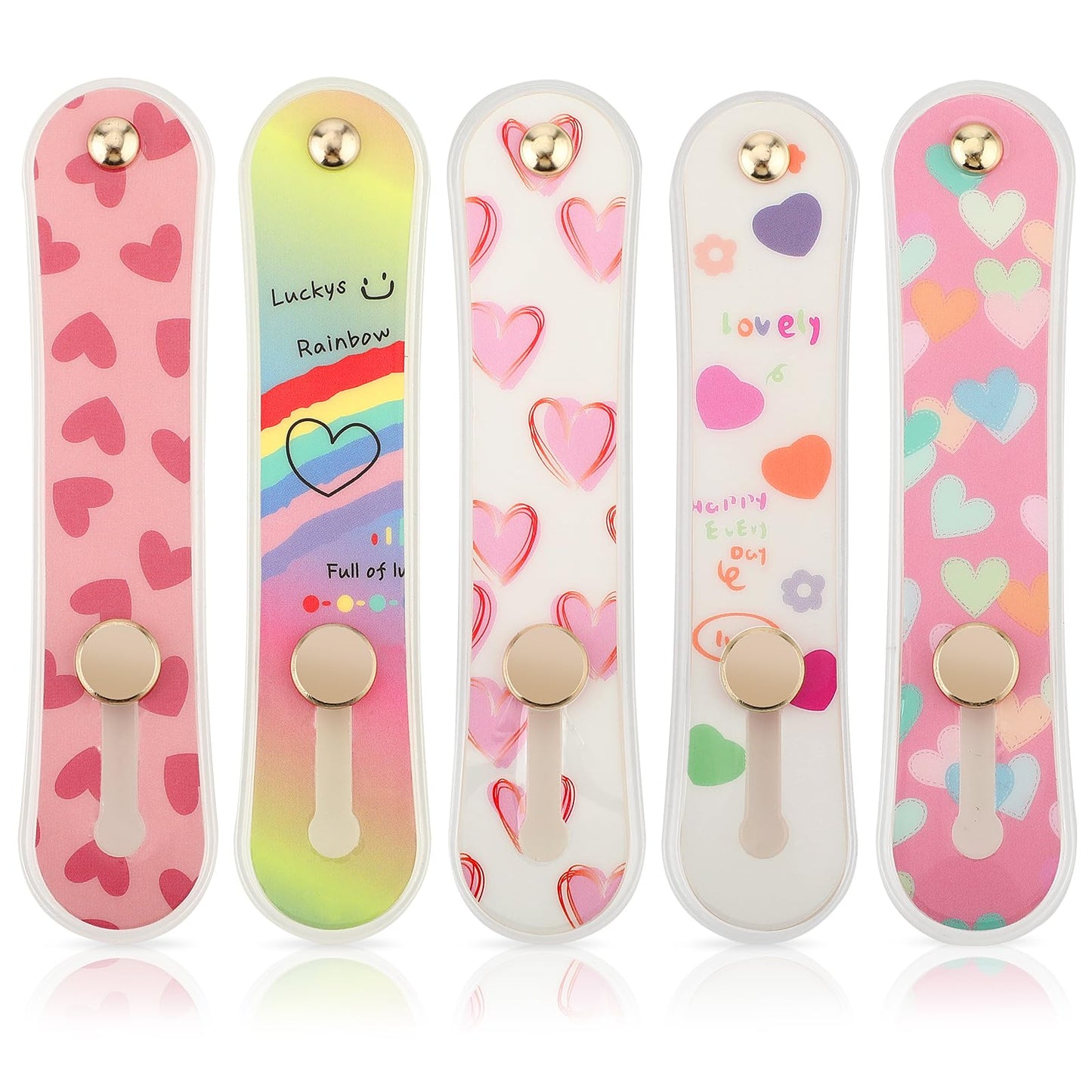 5 Pieces Cell Phone Grips, Telescopic Phone Strap Grip Holder Silicone Mobile Phone Universal Finger Strap Stand, Non-Slip Phone Brackets Belt Portable Finger Kickstand for Smartphones