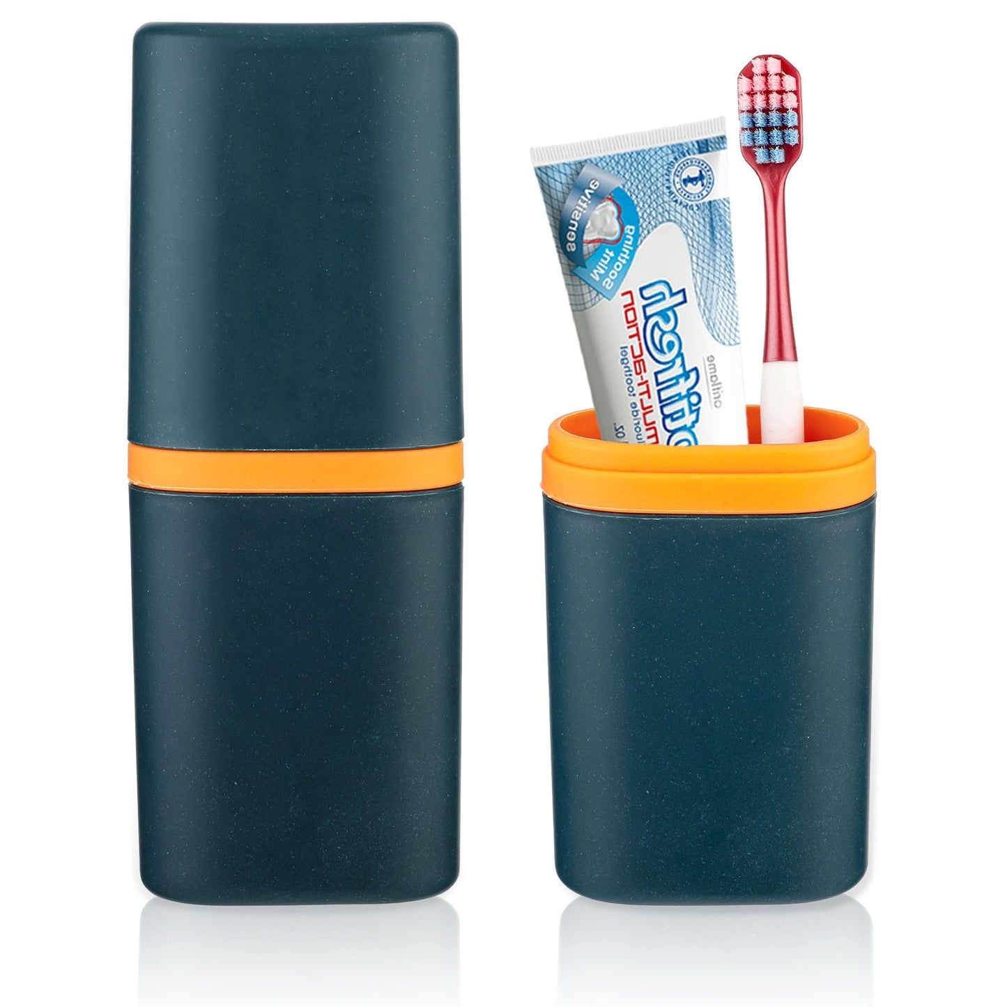 Sibba Toothbrush Covers Holder 1 PC Portable Travel Case Dental Brush Mouth Wash Cup Small Container Teeth Oral Toiletries Storage Set Box Organizer Carrying (Dark Blue)