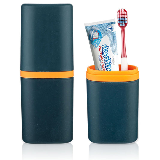 Sibba Toothbrush Covers Holder 1 PC Portable Travel Case Dental Brush Mouth Wash Cup Small Container Teeth Oral Toiletries Storage Set Box Organizer Carrying (Dark Blue)
