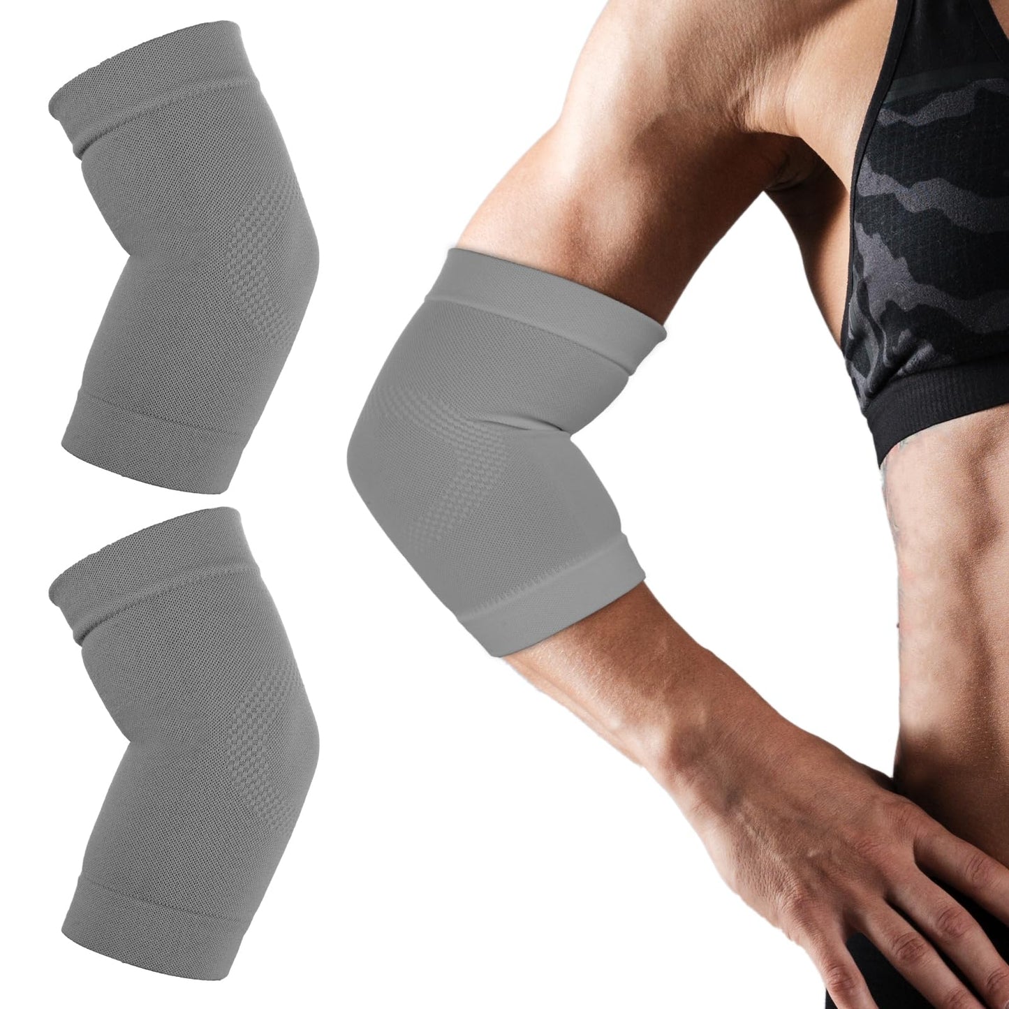 COMNICO Elbow Brace Compression Sleeve Nylon Tennis Golfers Elbow Joint Support Sports Protection Arm Support Sleeves Pain Relief Pads for Women Men (Gray)