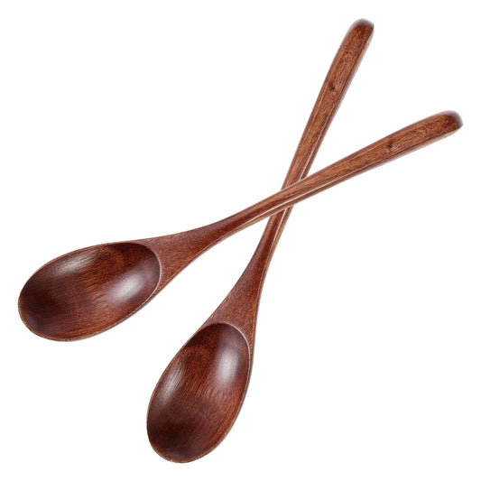 Qianyu Wooden Spoons, 2 PCS 9 Inch Long Handle Spoons Coffee Spoons Honey Stirring Spoons Wood Mixing Spoon Teaspoon Cocktail Spoons for Kitchen Eating Dessert