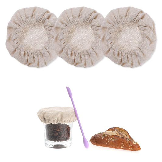 Dimeho 3 Pcs Sourdough Starter Jar Cover Cloth Elastic Fabric Lids Reusable Bread Fermentation Glass Bottle Cap Fit 3-4 Inch Crock Mouth Baking Accessories for Sour Dough Bread Bake Pastry Making