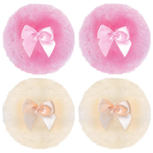 Sibba 4Pcs Large Fluffy Powder Puff, 3.5 Inch Ultra Soft Washable Reusable Velour Face Body Powder Puff Loose Powder Puffs Wet Dry Makeup Tool