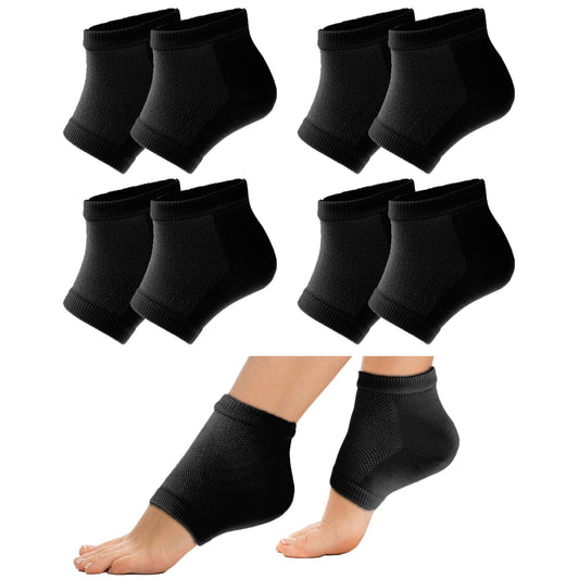 Sibba 4 Pairs Moisturizing Gel Heel Socks Cracked Heel Gel Lined Infused Toeless Spa Socks for Women Moisture Soft Cotton Silicone Ventilate Heel Sleeves Open Toe Foot Care Treatment Overnight(Black)