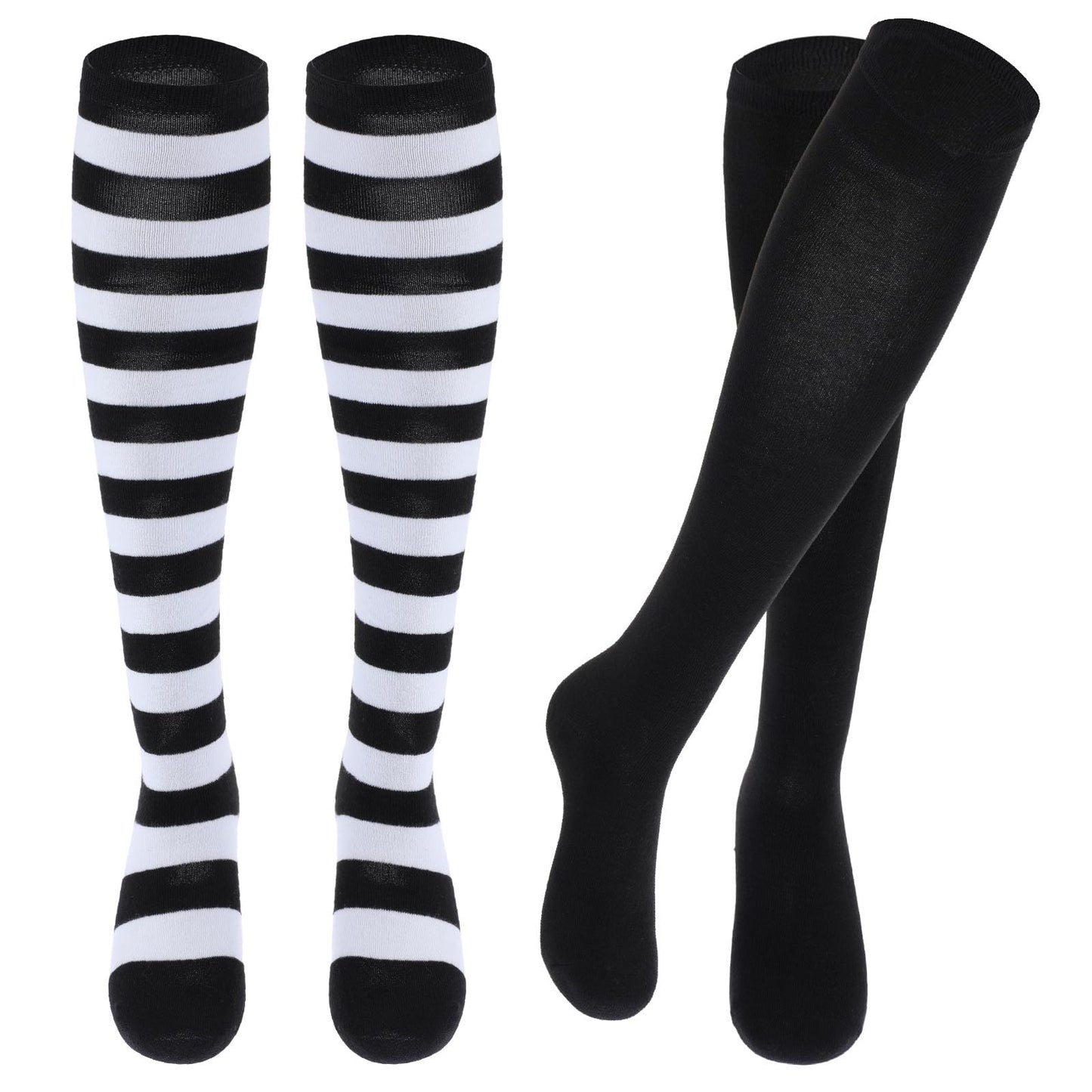 Sibba Christmas Tube Socks 2 Pairs Athletic Boots Slipper Merry Xmas Warm Stockings Novelty High Knee Tights Stockings Matching Easter Holiday Cheerful Novelty Hosiery Family Sets (Black Stripe)