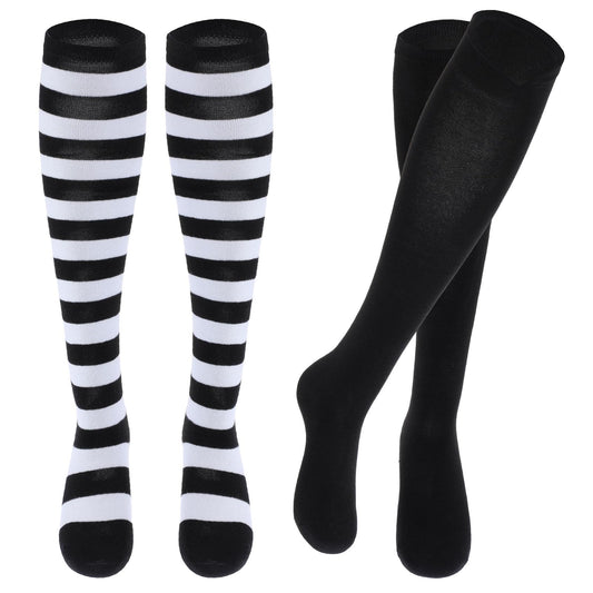 Sibba Christmas Tube Socks 2 Pairs Athletic Boots Slipper Merry Xmas Warm Stockings Novelty High Knee Tights Stockings Matching Easter Holiday Cheerful Novelty Hosiery Family Sets (Black Stripe)