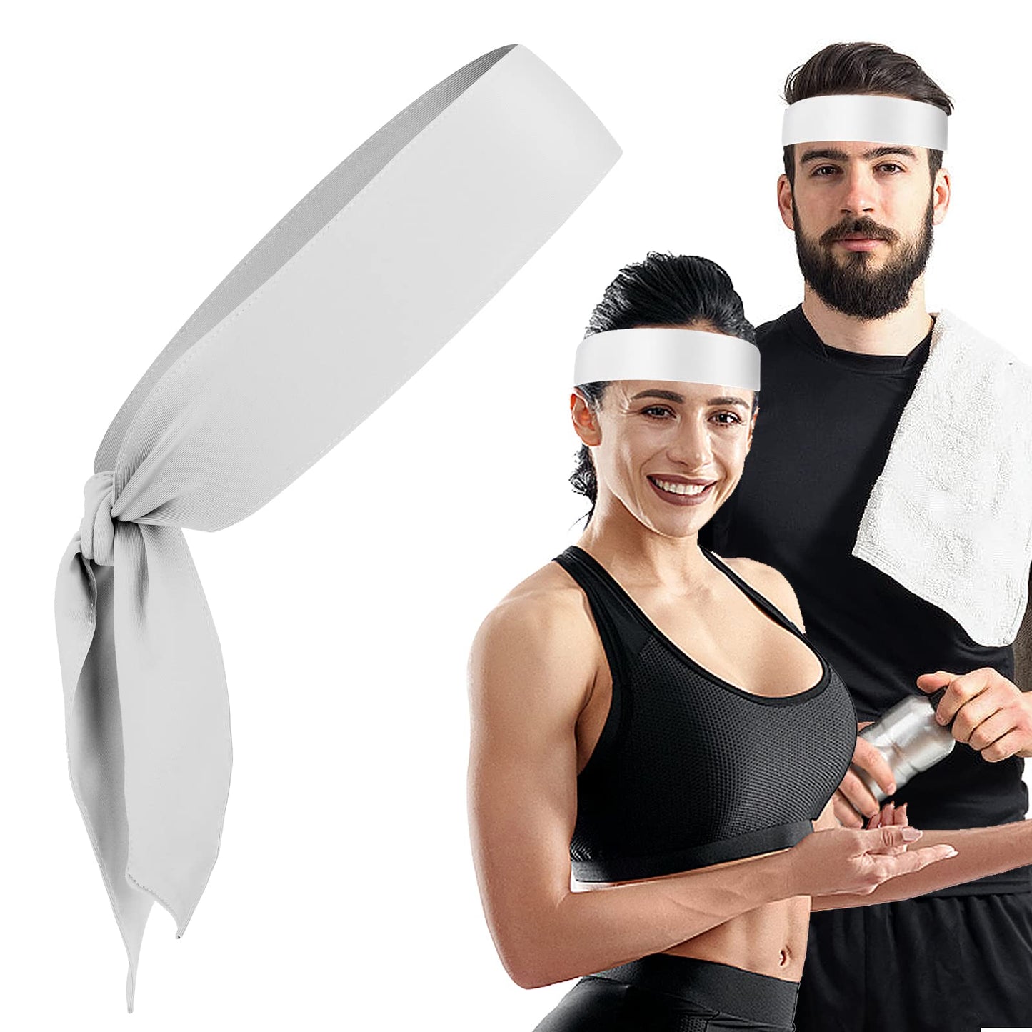 WLLHYF 1 Pc Tie Headbands Sports Headband Unisex Head Tie Adjustable Elastic Bandana Hair Wrap Sweatbands for Women Men Basketball Football Outdoors Activities (White)