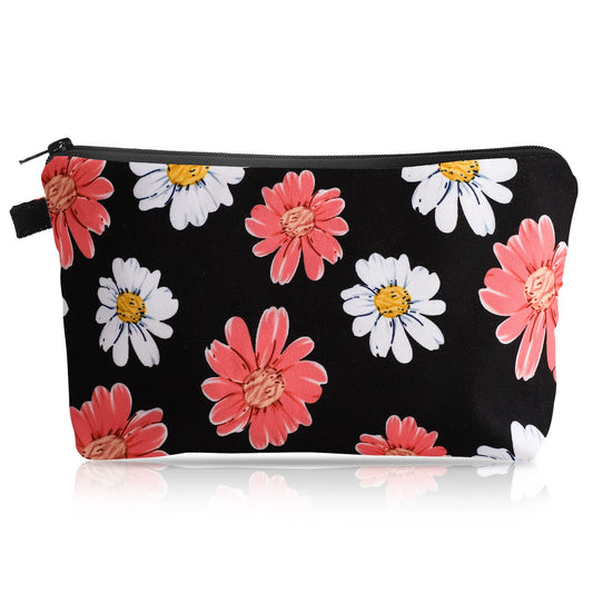 Sibba Canvas Cosmetic Make Up Bag Handbag Mini Pouch Purse Zipper Pencil Case Toiletry Organizer Storage Pockets Beauty Makeup Travelling Accessory for Woman Girls (Pink Sunflower)