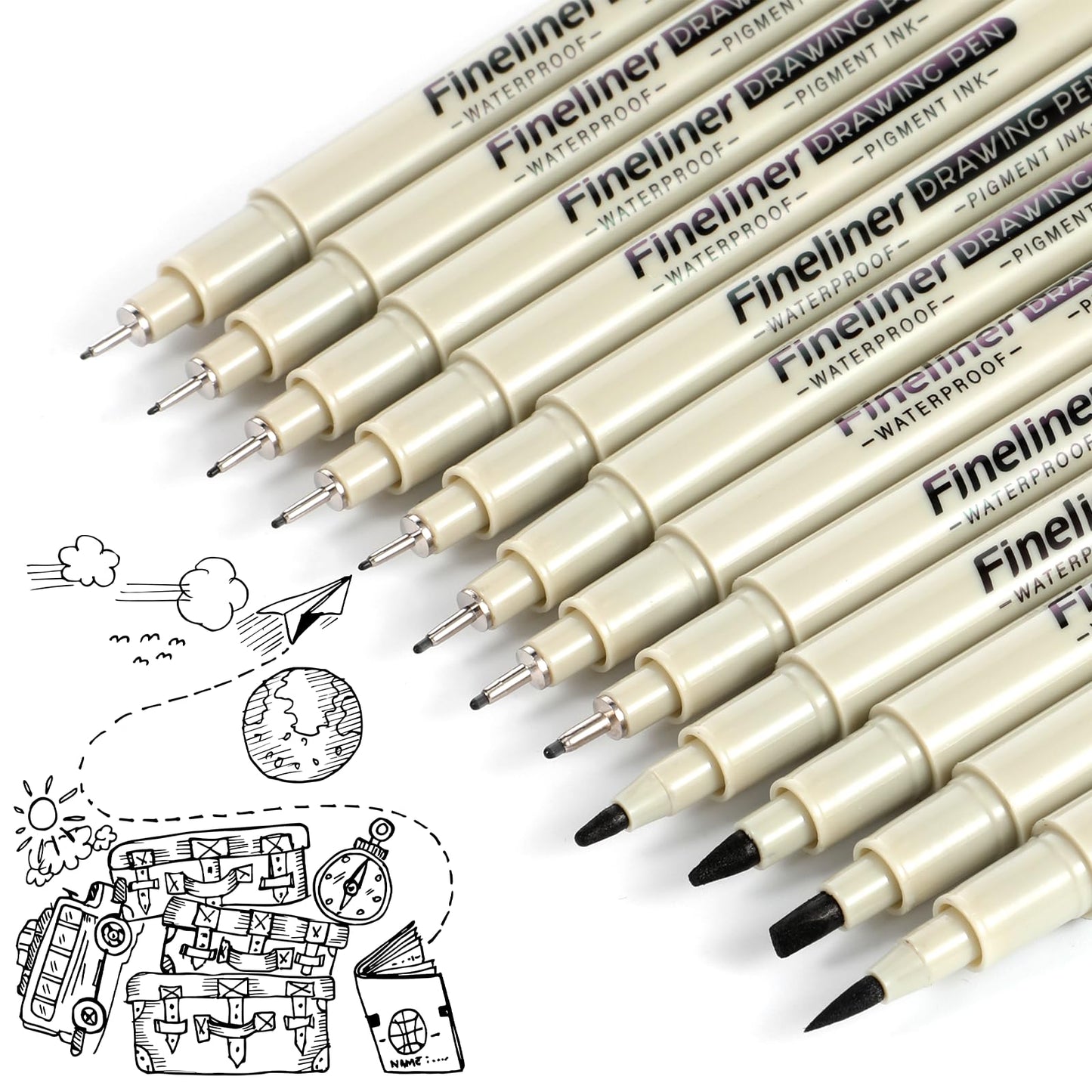 YBEATY 12 Pcs Fineliner Drawing Art Pens Black Waterproof Pigment Ink Set Outlining Archival Quality Markers Thin No Bleed Smooth Supplies for Artists Journaling Manga Calligraphy Illustration