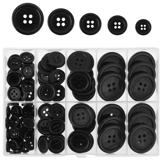 Buttons for Craft 100Pcs Resin Sewing Buttons Premium 4-Hole Eco-Friendly Round Black Button 5 Sizes Flatback Button for DIY Craft Holiday Decorations Suits Clothing Sweaters Shirts Garment