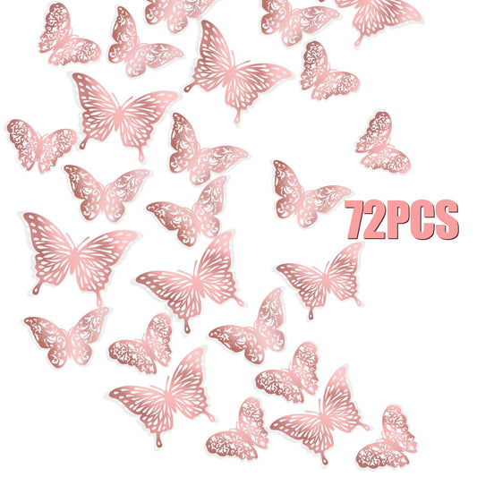 Dimeho 3D Butterfly Wall Stickers 72Pcs Butterfly Wall Decals 3 Sizes 3 Styles Removable Butterfly Room Mural Decoration Party Birthday Cake Decorations Metallic Fridge Crafts Decor House Decor Stic