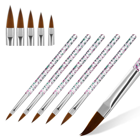 Sibba 5 Pieces Nail Art Brush Set Applicators Acrylic Wands for Water Activated Powder Manicure Extension Carving Painting Supply Kit Brow Groomers Pen