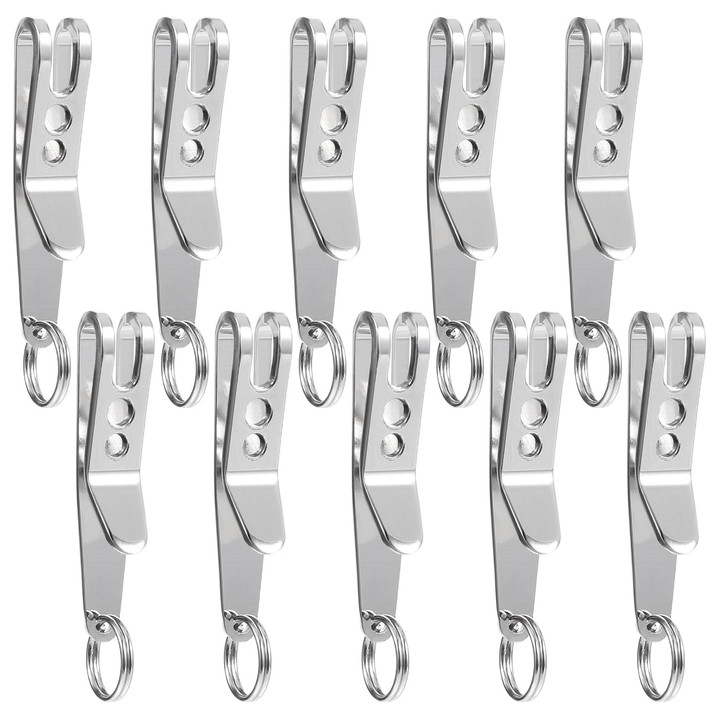 Gjinxi Deep Carry Pocket Clip, 10PCs Stainless Steel Outdoor Belt Clip, Hanging Clip Key Buckles for Pocket or Bag, Multi-Purpose Portable Pocket Clip for Keys, Flashlights, Knives